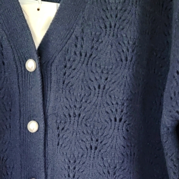 Hill House Merino Wool Simple Grandpa Cardigan Pointelle Knit Sweater in Navy L - Picture 4 of 5